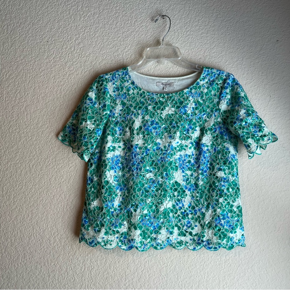 Madewell Floral Lace Top in Green and Blue